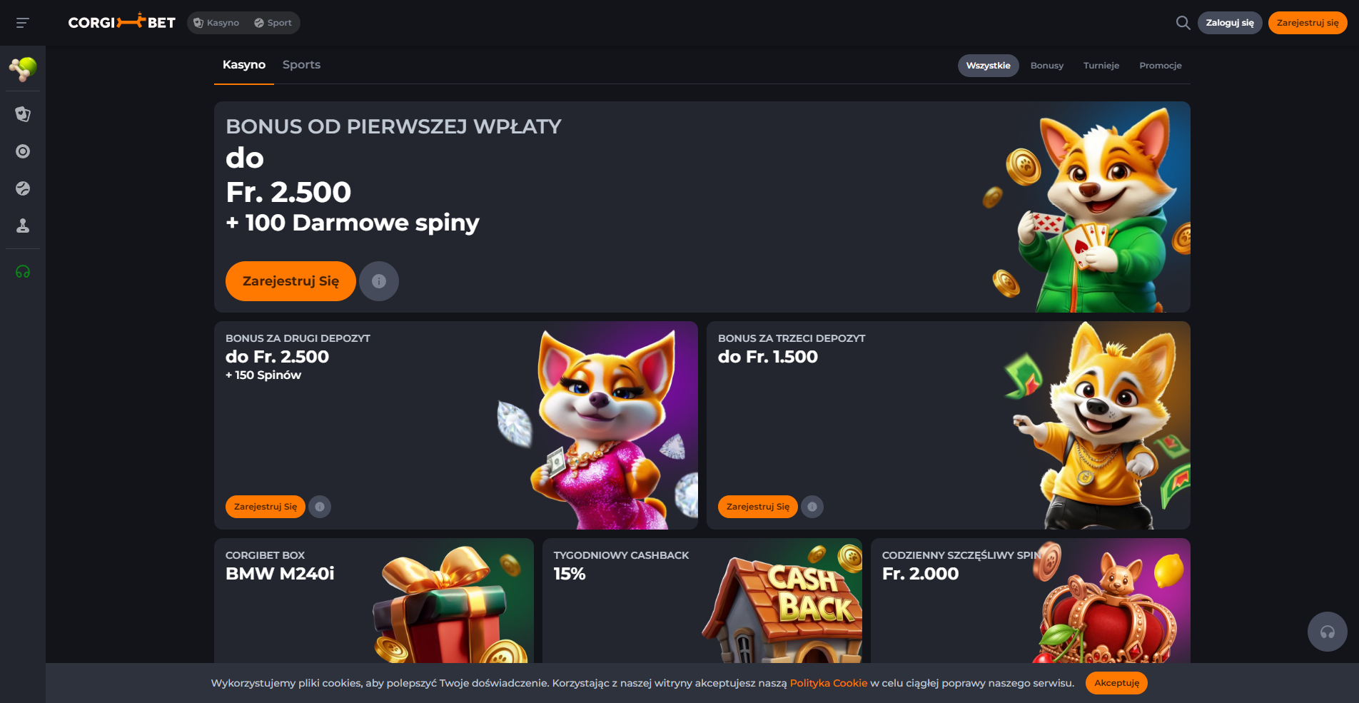 Corgibet bonus page screenshot