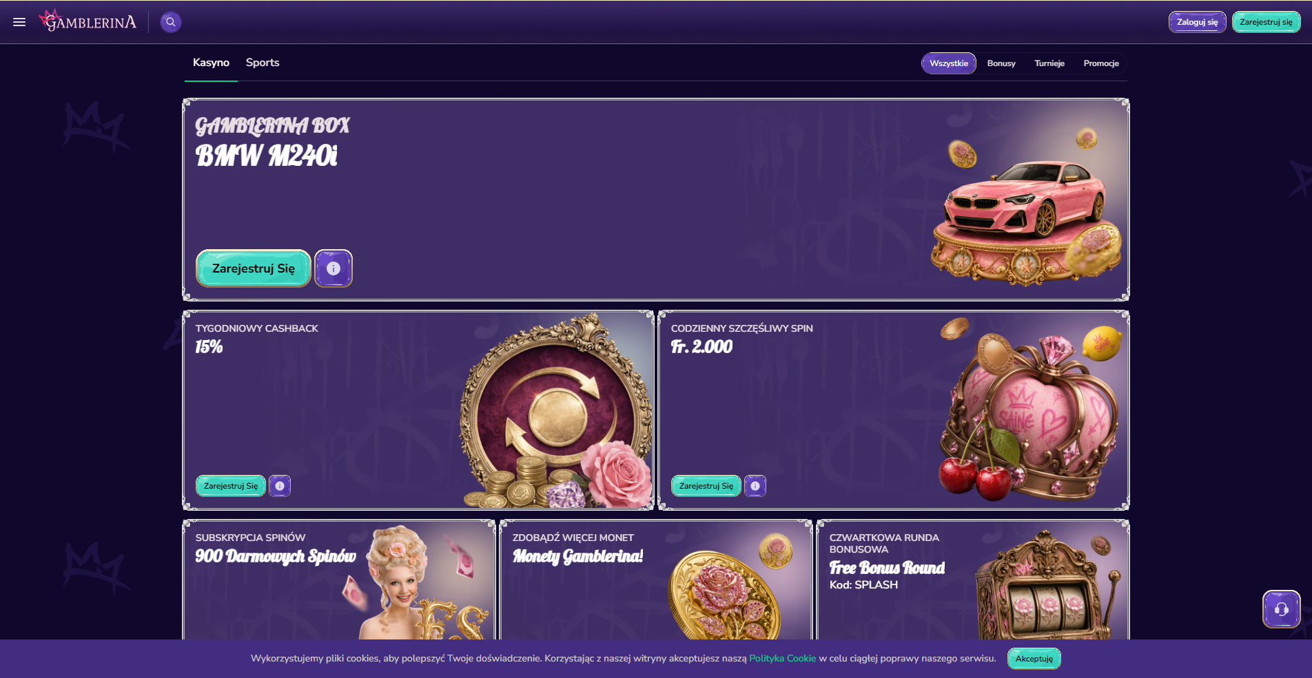 Gamblerina bonus page screenshot