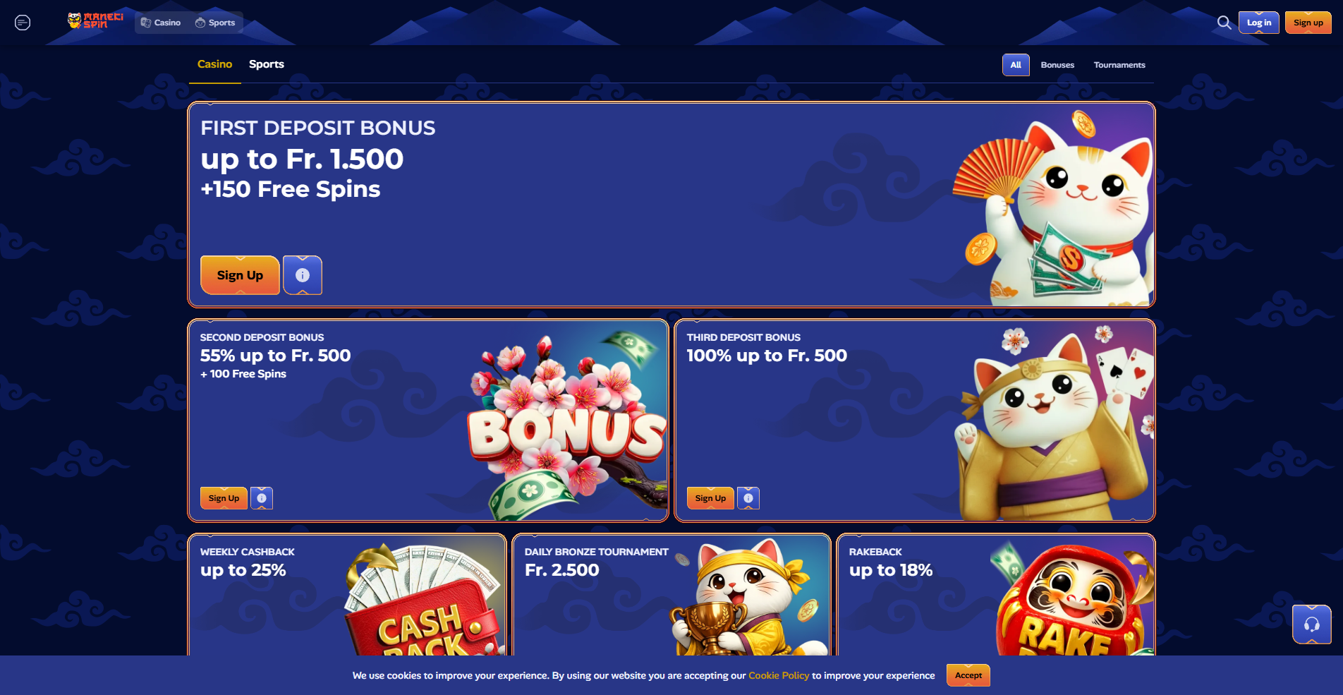 Manekispin bonus page screenshot