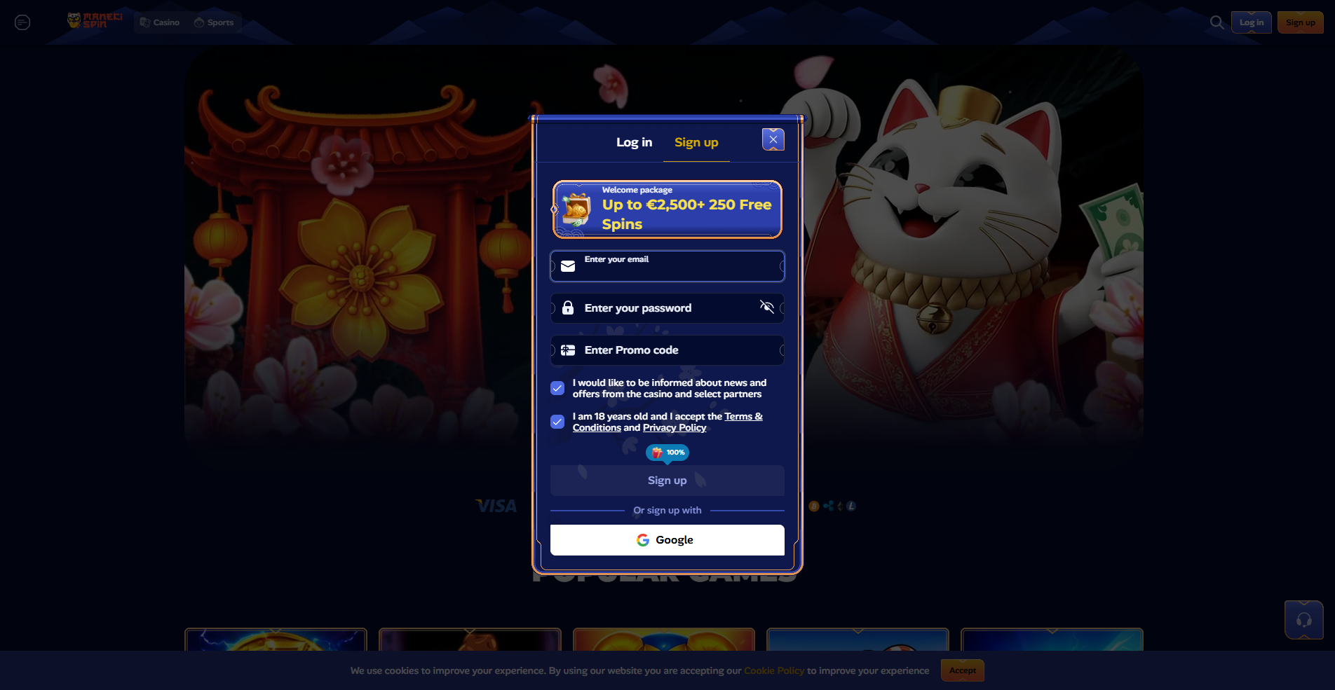 Manekispin registration screen