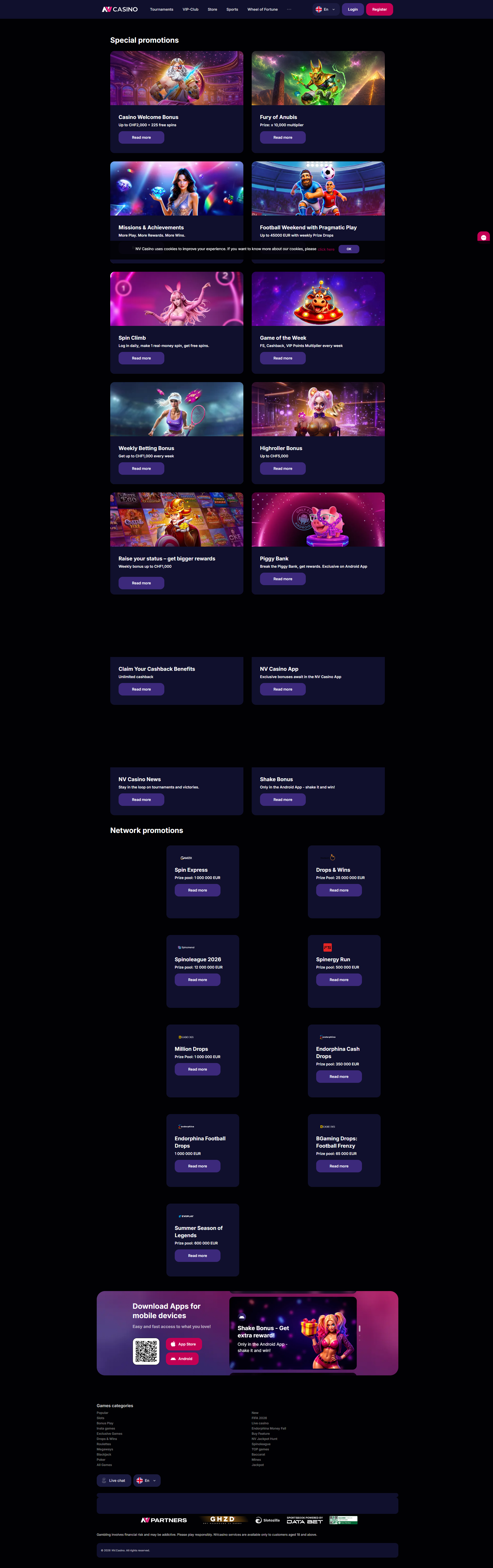 NV Casino bonus page screenshot