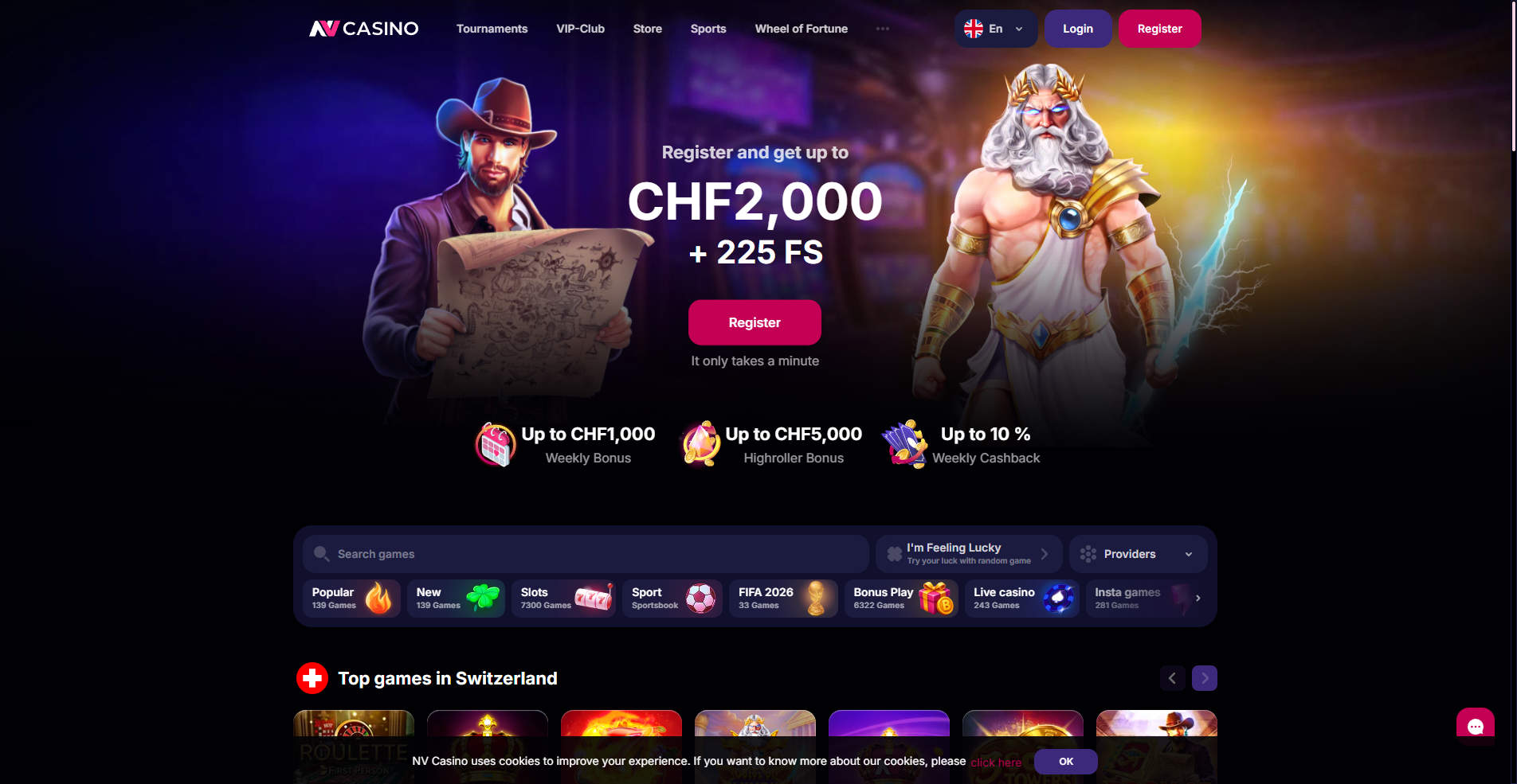 NV Casino homepage