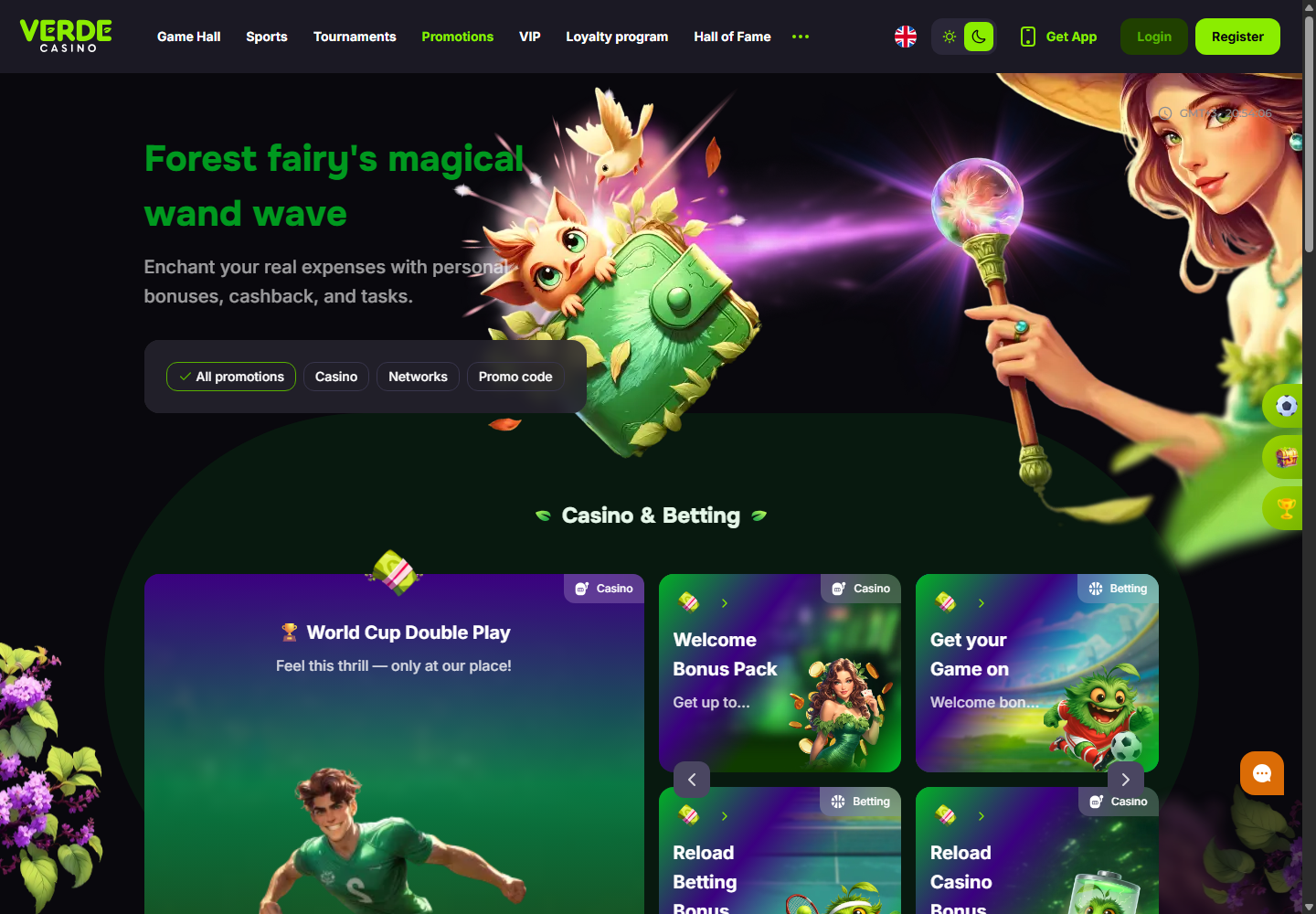 Verde Casino bonus page screenshot