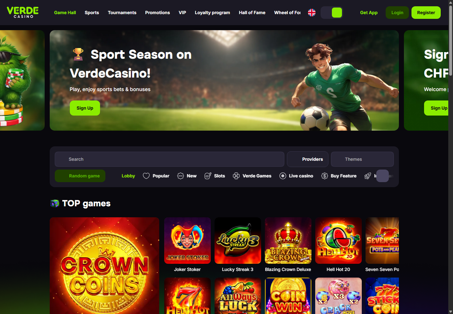 Verde Casino homepage