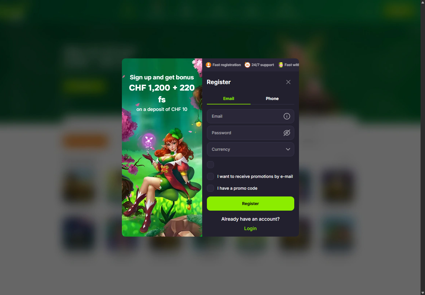Verde Casino registration screen